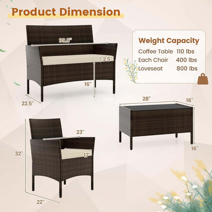 4 PCS Outdoor Rattan Conversation Set Patio Wicker Furniture Set