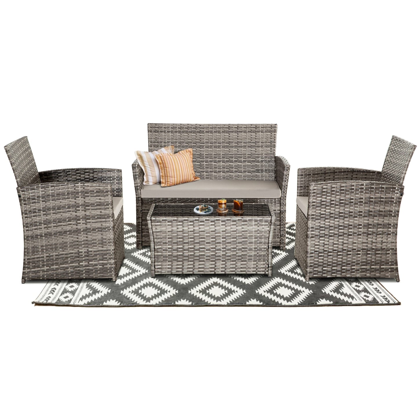 4 PCS Wicker Patio Conversation Set Rattan Seating Sofa Chair