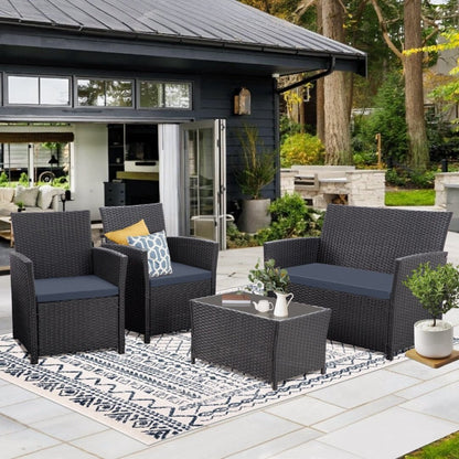 4 PCS Wicker Patio Conversation Set Rattan Seating Sofa Chair
