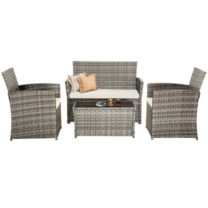 4 PCS Wicker Patio Conversation Set Rattan Seating Sofa Chair