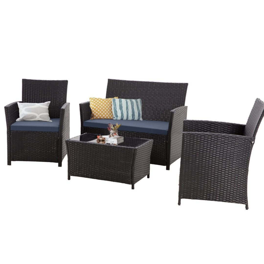 4 PCS Wicker Patio Conversation Set Rattan Seating Sofa Chair