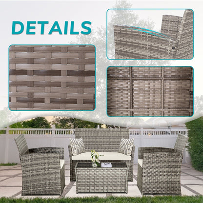 4 PCS Wicker Patio Conversation Set Rattan Seating Sofa Chair