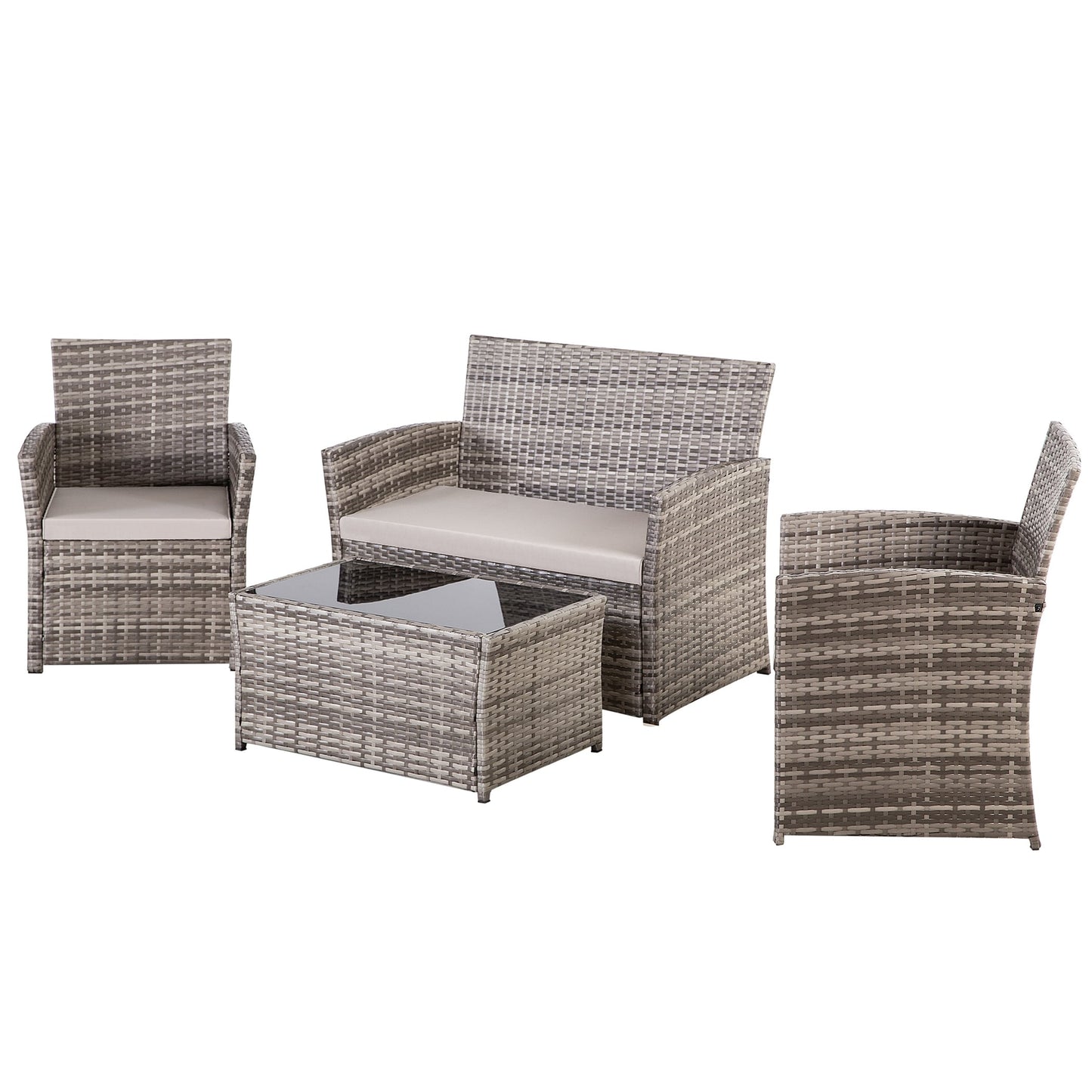 4 PCS Wicker Patio Conversation Set Rattan Seating Sofa Chair