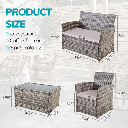 4 PCS Wicker Patio Conversation Set Rattan Seating Sofa Chair