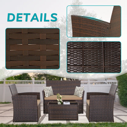 4 PCS Wicker Patio Conversation Set Rattan Seating Sofa Chair
