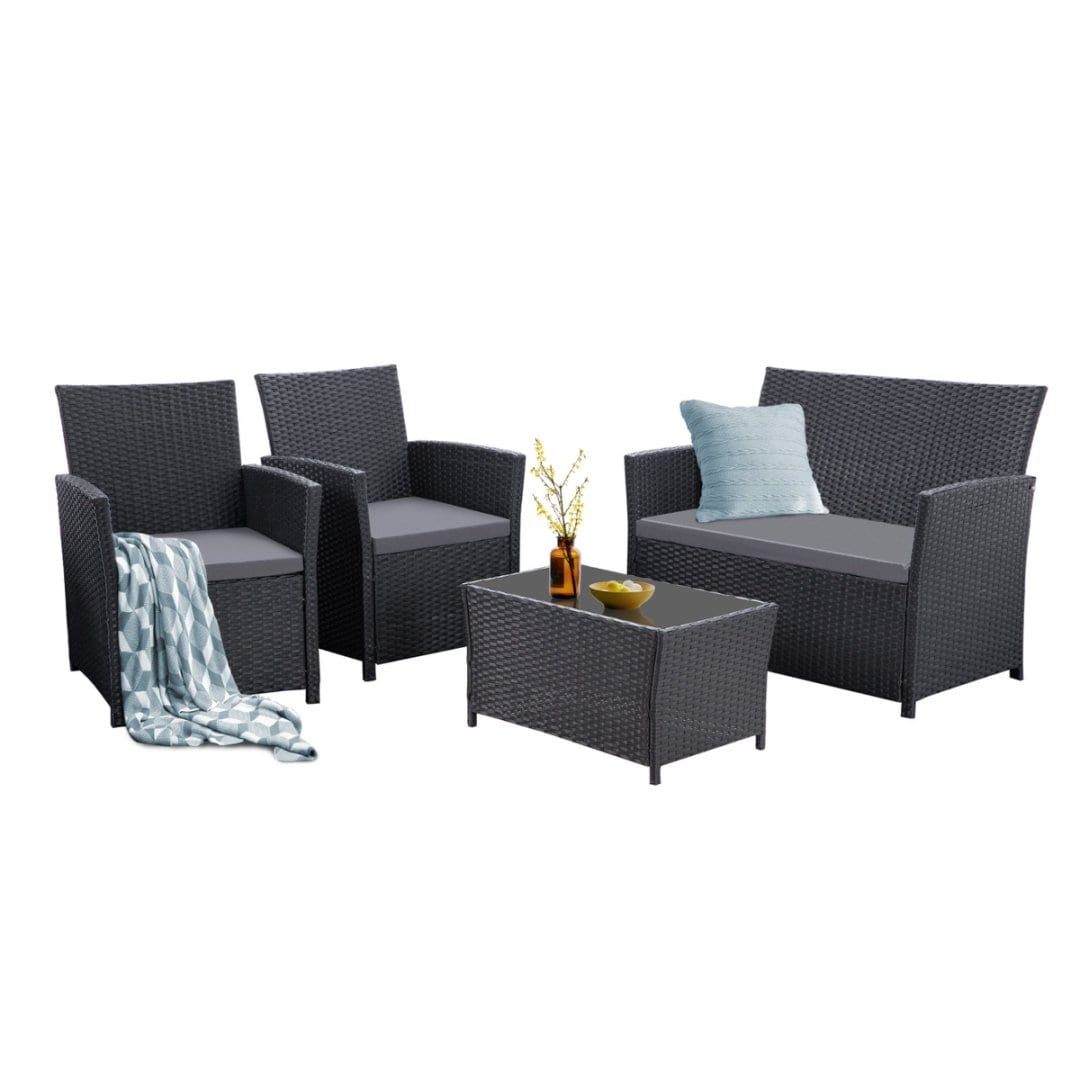 4 PCS Wicker Patio Conversation Set Rattan Seating Sofa Chair