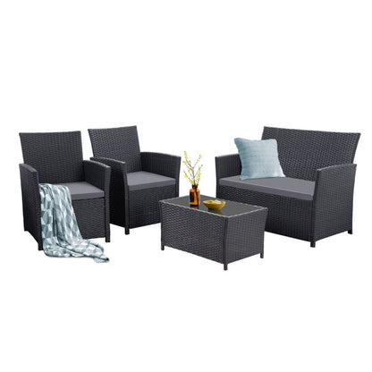 4 PCS Wicker Patio Conversation Set Rattan Seating Sofa Chair