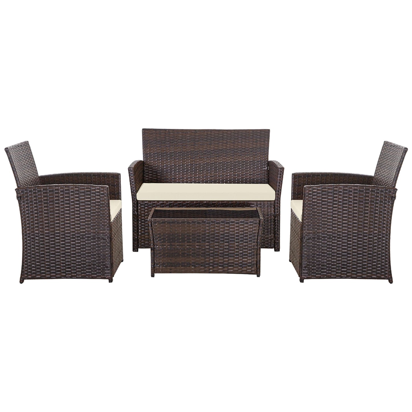 4 PCS Wicker Patio Conversation Set Rattan Seating Sofa Chair