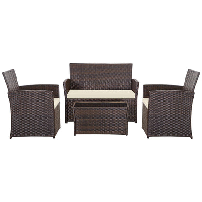 4 PCS Wicker Patio Conversation Set Rattan Seating Sofa Chair