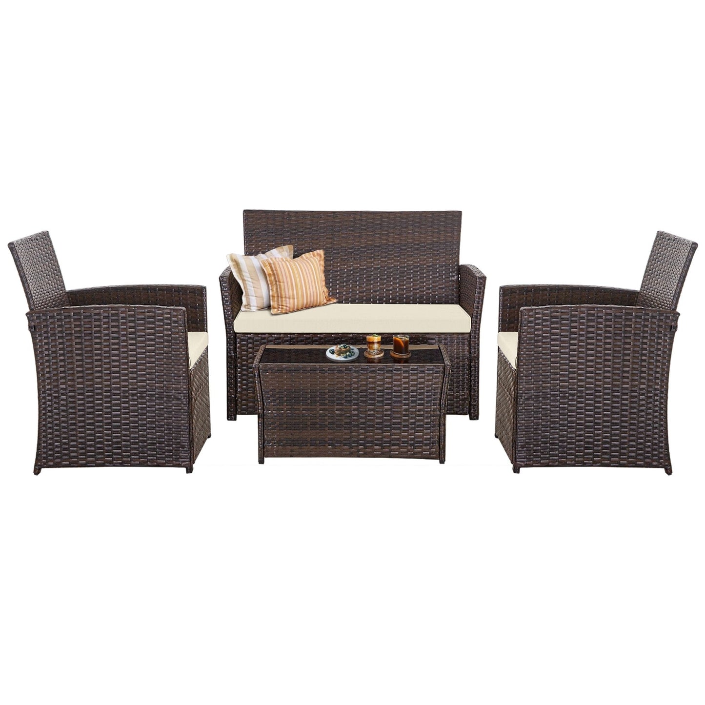 4 PCS Wicker Patio Conversation Set Rattan Seating Sofa Chair