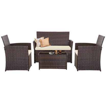4 PCS Wicker Patio Conversation Set Rattan Seating Sofa Chair