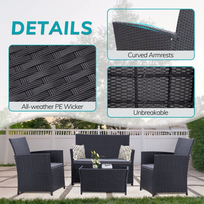 4 PCS Wicker Patio Conversation Set Rattan Seating Sofa Chair