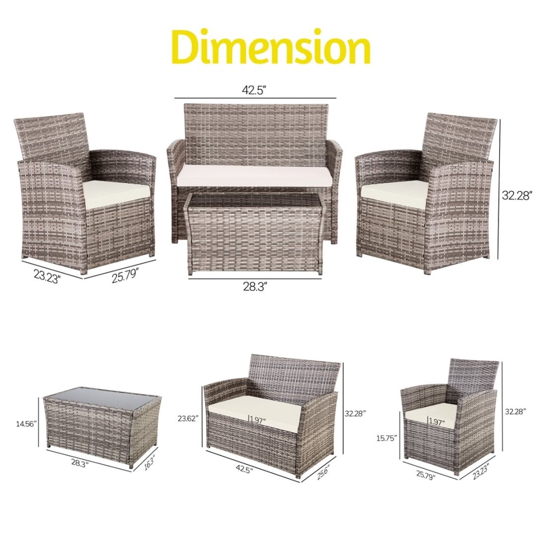 4 PCS Wicker Patio Conversation Set Rattan Seating Sofa Chair