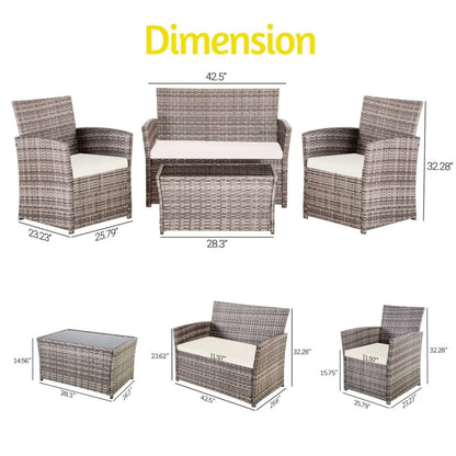 4 PCS Wicker Patio Conversation Set Rattan Seating Sofa Chair
