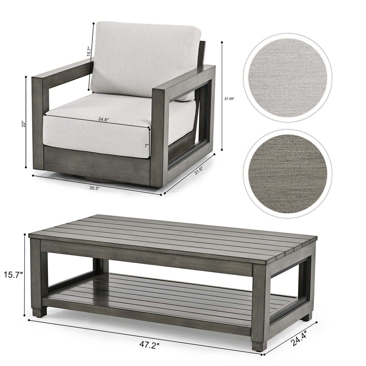 4-Person Aluminum Patio Conversation Set with Swivel Chairs, Hand-painted Frame and Cushions