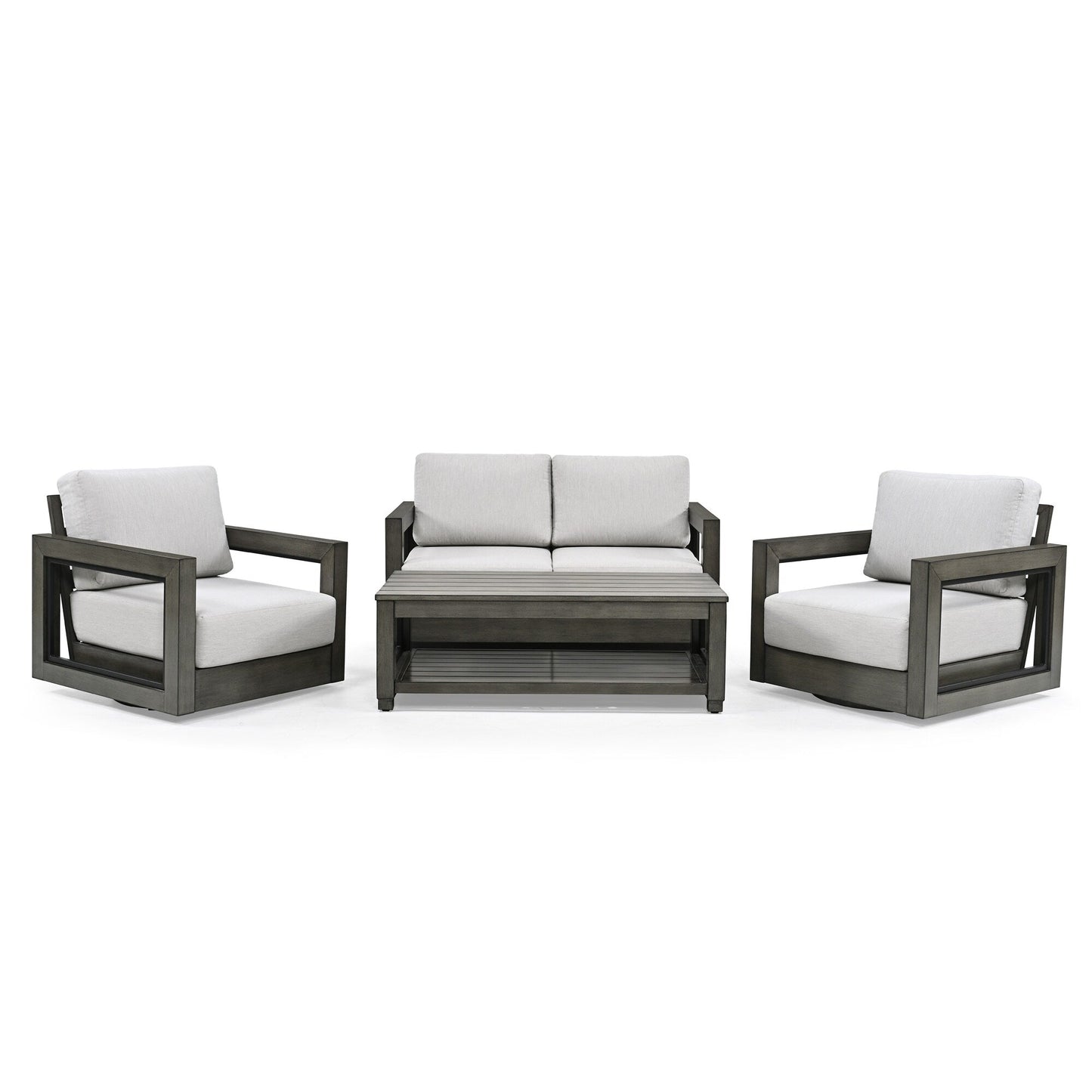 4-Person Aluminum Patio Conversation Set with Swivel Chairs, Hand-painted Frame and Cushions