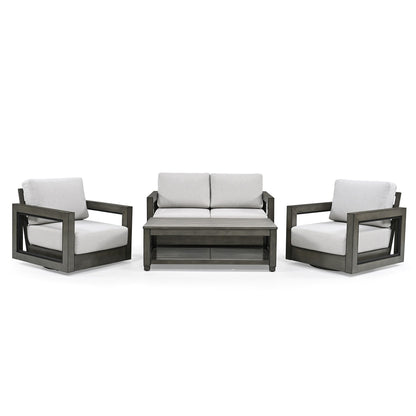 4-Person Aluminum Patio Conversation Set with Swivel Chairs, Hand-painted Frame and Cushions