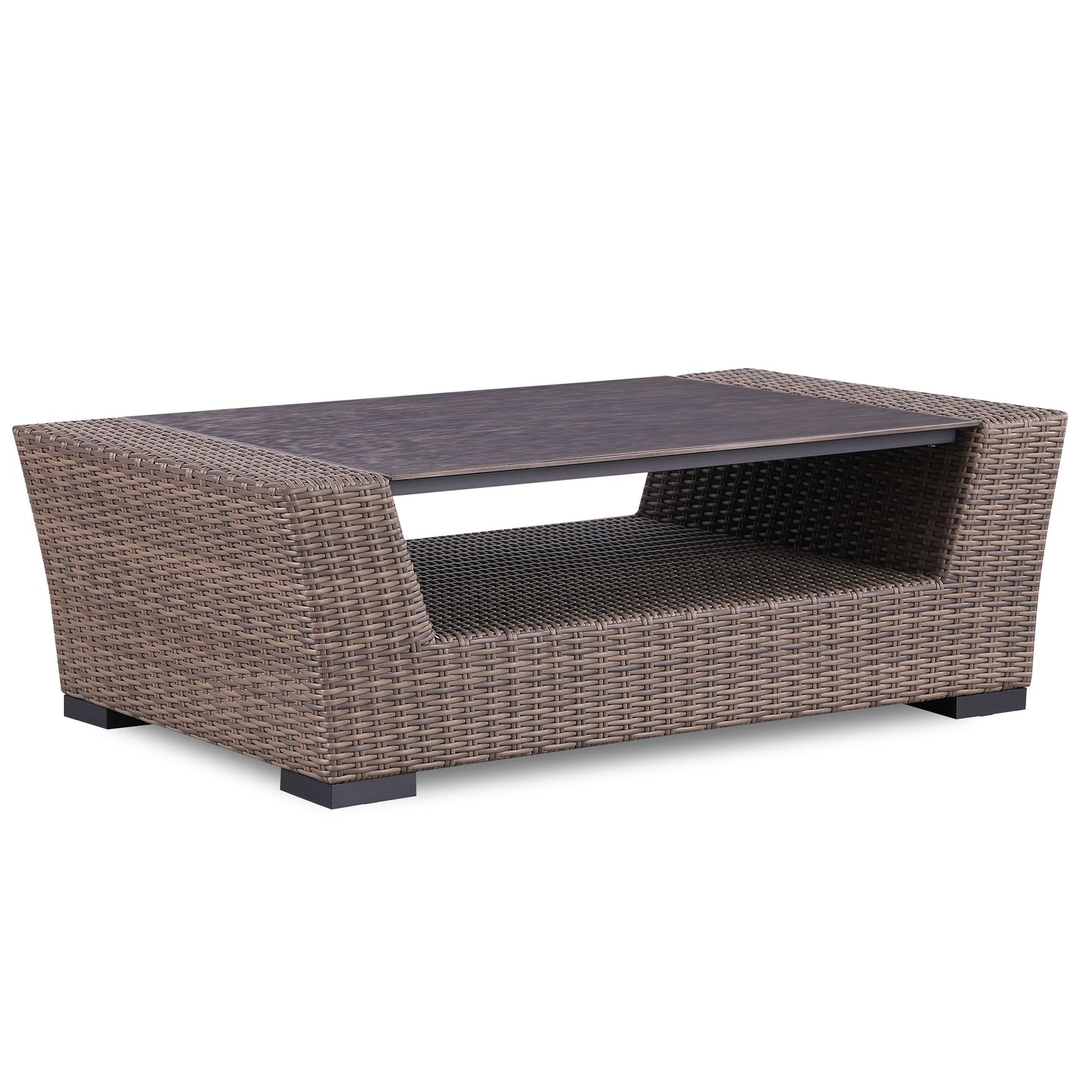 4-Piece Manhattan Rustic Wicker Sofa Set with Tempered Glass