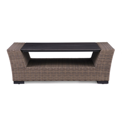4-Piece Manhattan Rustic Wicker Sofa Set with Tempered Glass