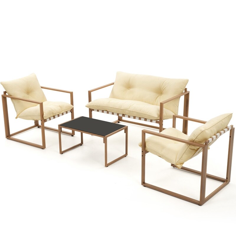 4-Piece Metal Outdoor Patio Conversation Sets with Cushions