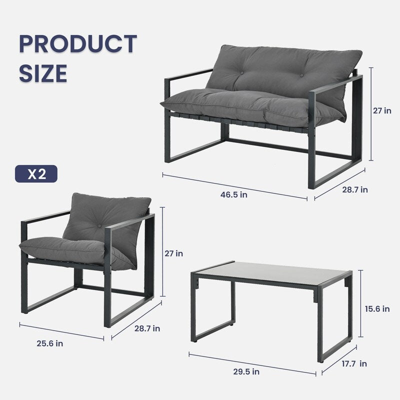 4-Piece Metal Outdoor Patio Conversation Sets with Cushions