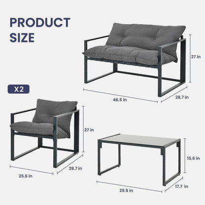 4-Piece Metal Outdoor Patio Conversation Sets with Cushions
