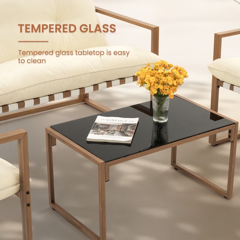 4-Piece Metal Outdoor Patio Conversation Sets with Cushions