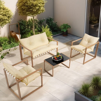 4-Piece Metal Outdoor Patio Conversation Sets with Cushions