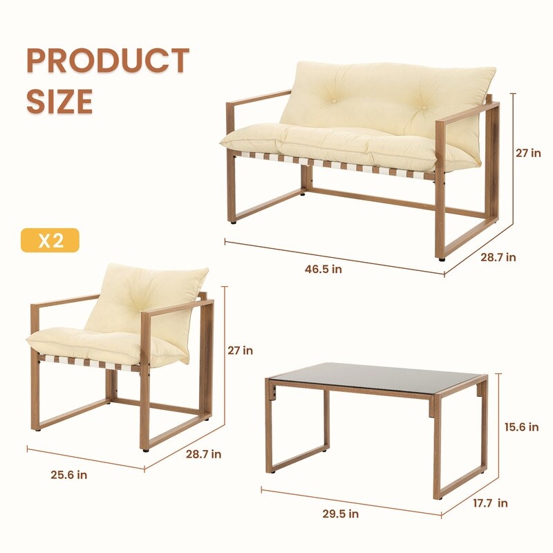 4-Piece Metal Outdoor Patio Conversation Sets with Cushions