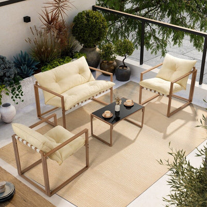 4-Piece Metal Outdoor Patio Conversation Sets with Cushions