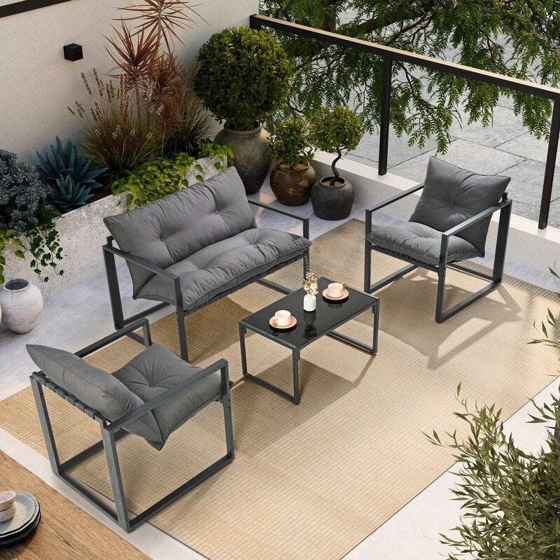 4-Piece Metal Outdoor Patio Conversation Sets with Cushions