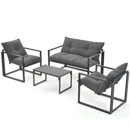 4-Piece Metal Outdoor Patio Conversation Sets with Cushions