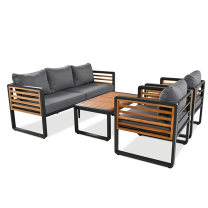 4-Piece Outdoor Patio Furniture Set Bistro Set, Patio Conversation Set w/ Coffee Table & Removable Cushion, Outdoor Seating Set