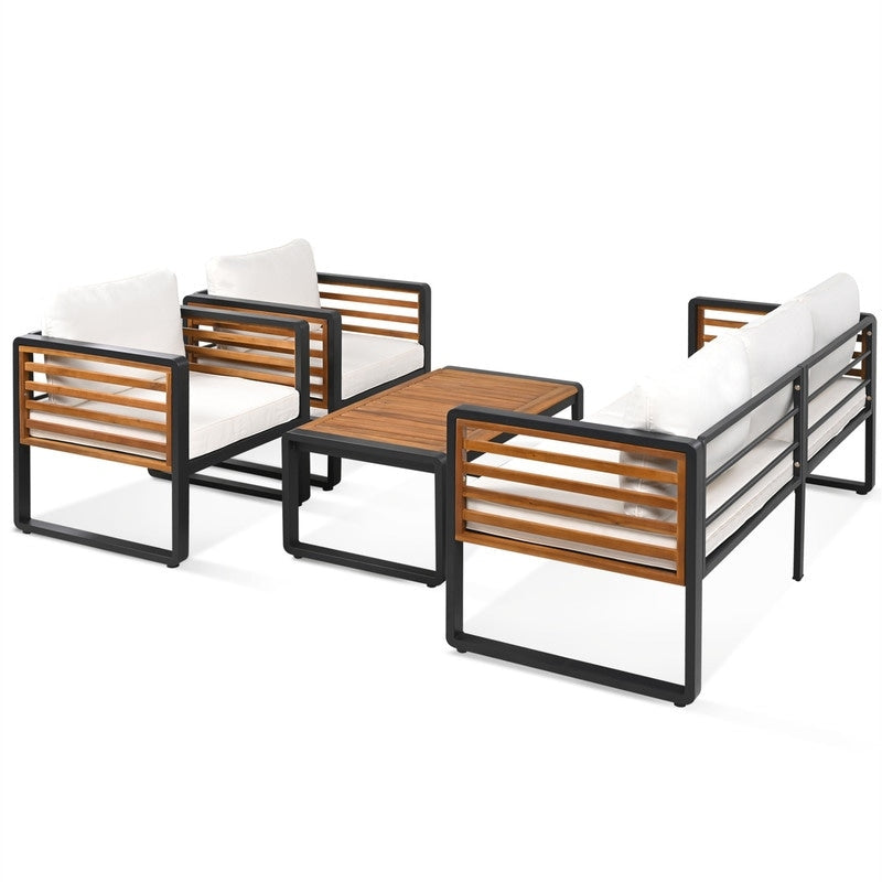 4-Piece Outdoor Patio Furniture Set Bistro Set, Patio Conversation Set w/ Coffee Table & Removable Cushion, Outdoor Seating Set