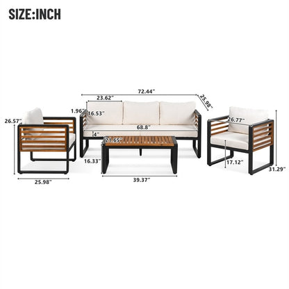 4-Piece Outdoor Patio Furniture Set Bistro Set, Patio Conversation Set w/ Coffee Table & Removable Cushion, Outdoor Seating Set