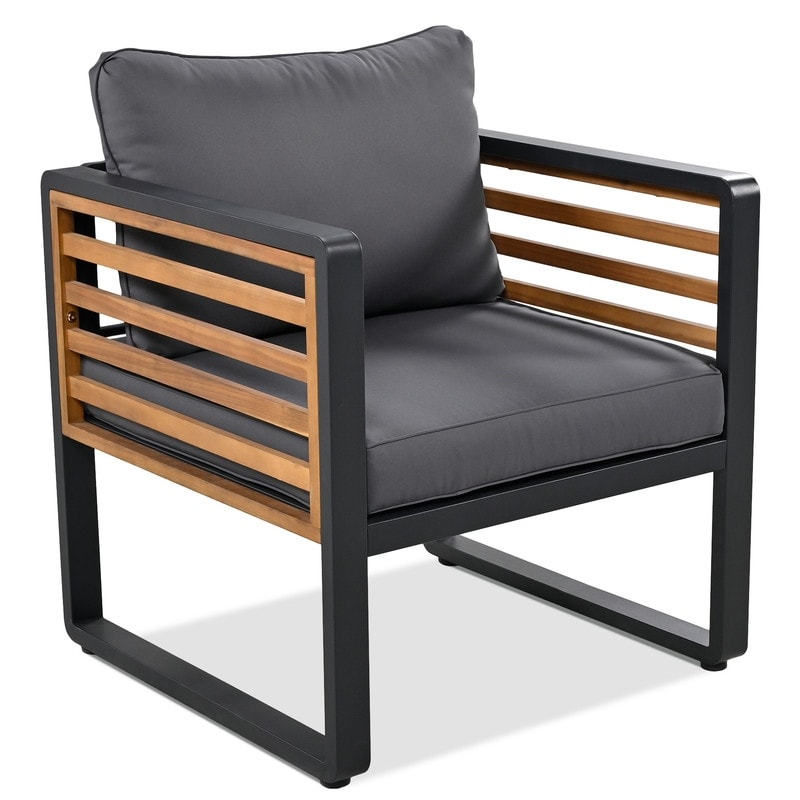 4-Piece Outdoor Patio Furniture Set Bistro Set, Patio Conversation Set w/ Coffee Table & Removable Cushion, Outdoor Seating Set