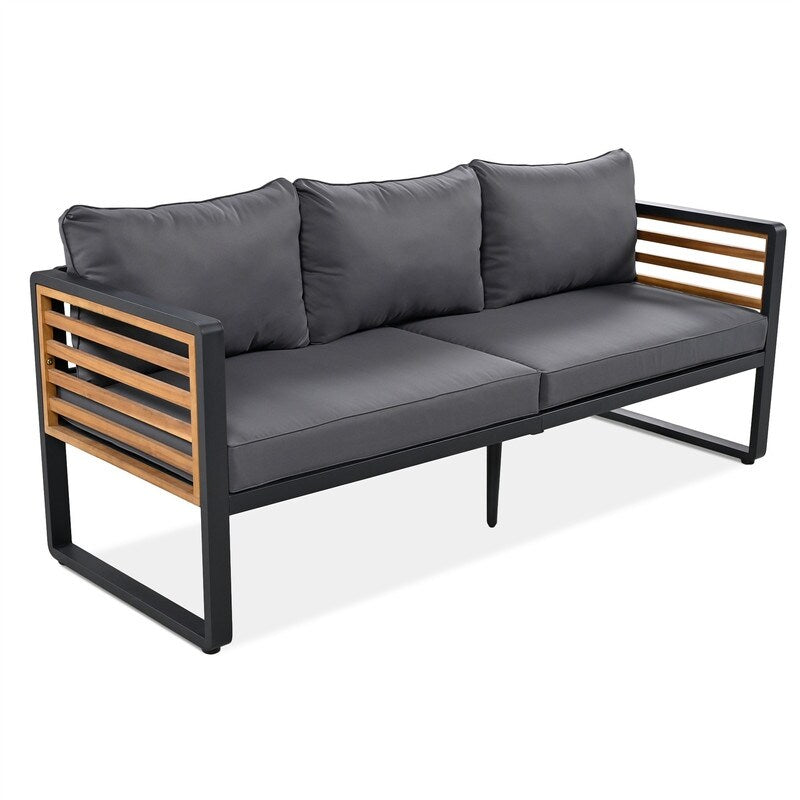 4-Piece Outdoor Patio Furniture Set Bistro Set, Patio Conversation Set w/ Coffee Table & Removable Cushion, Outdoor Seating Set