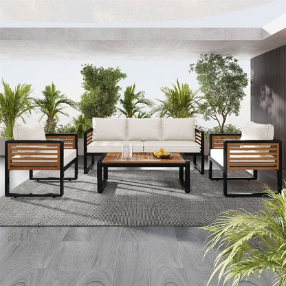 4-Piece Outdoor Patio Furniture Set Bistro Set, Patio Conversation Set w/ Coffee Table & Removable Cushion, Outdoor Seating Set