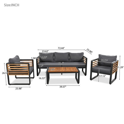 4-Piece Outdoor Patio Furniture Set Bistro Set, Patio Conversation Set w/ Coffee Table & Removable Cushion, Outdoor Seating Set