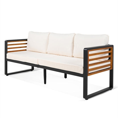 4-Piece Outdoor Patio Furniture Set Bistro Set, Patio Conversation Set w/ Coffee Table & Removable Cushion, Outdoor Seating Set