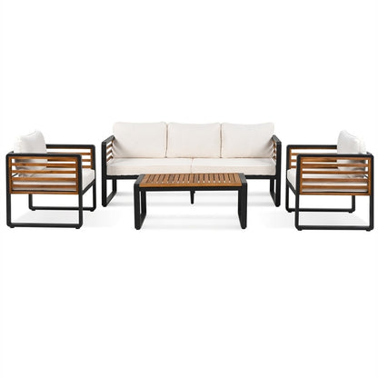 4-Piece Outdoor Patio Furniture Set Bistro Set, Patio Conversation Set w/ Coffee Table & Removable Cushion, Outdoor Seating Set