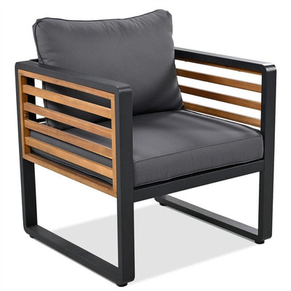 4-Piece Outdoor Patio Furniture Set Bistro Set, Patio Conversation Set w/ Coffee Table & Removable Cushion, Outdoor Seating Set