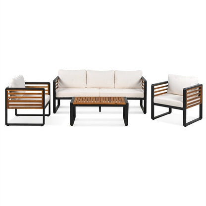 4-Piece Outdoor Patio Furniture Set Bistro Set, Patio Conversation Set w/ Coffee Table & Removable Cushion, Outdoor Seating Set