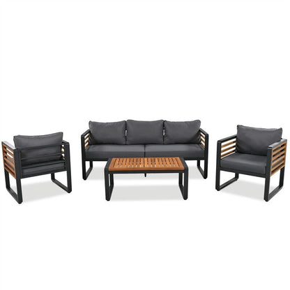 4-Piece Outdoor Patio Furniture Set Bistro Set, Patio Conversation Set w/ Coffee Table & Removable Cushion, Outdoor Seating Set