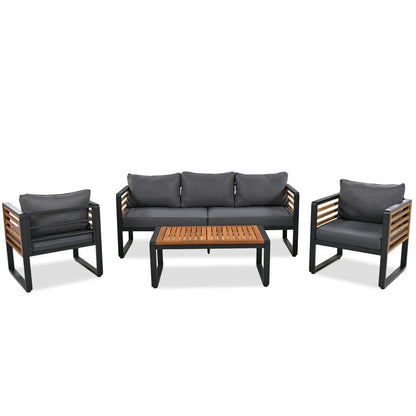 4-Piece Outdoor Patio Furniture Set Bistro Set, Patio Conversation Set w/ Coffee Table & Removable Cushion, Outdoor Seating Set