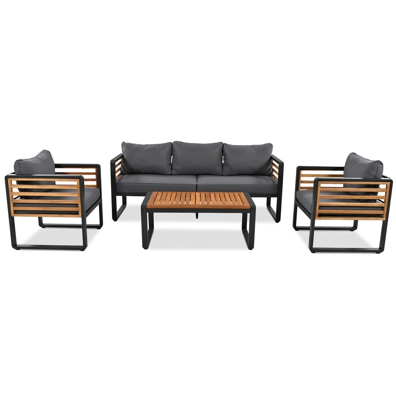 4-Piece Outdoor Patio Furniture Set Bistro Set, Patio Conversation Set w/ Coffee Table & Removable Cushion, Outdoor Seating Set