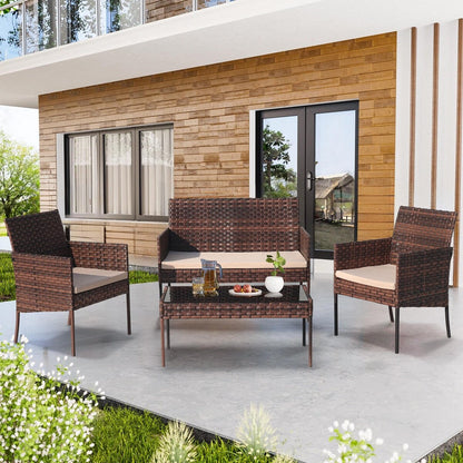 4-Piece Outdoor Patio Wicker Furniture Set w/Table,Loveseat,2Chairs