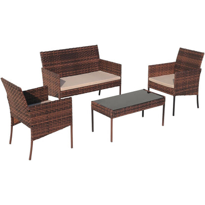 4-Piece Outdoor Patio Wicker Furniture Set w/Table,Loveseat,2Chairs