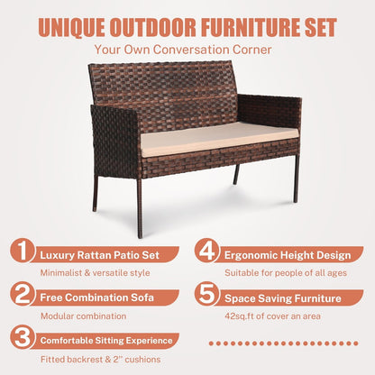 4-Piece Outdoor Patio Wicker Furniture Set w/Table,Loveseat,2Chairs