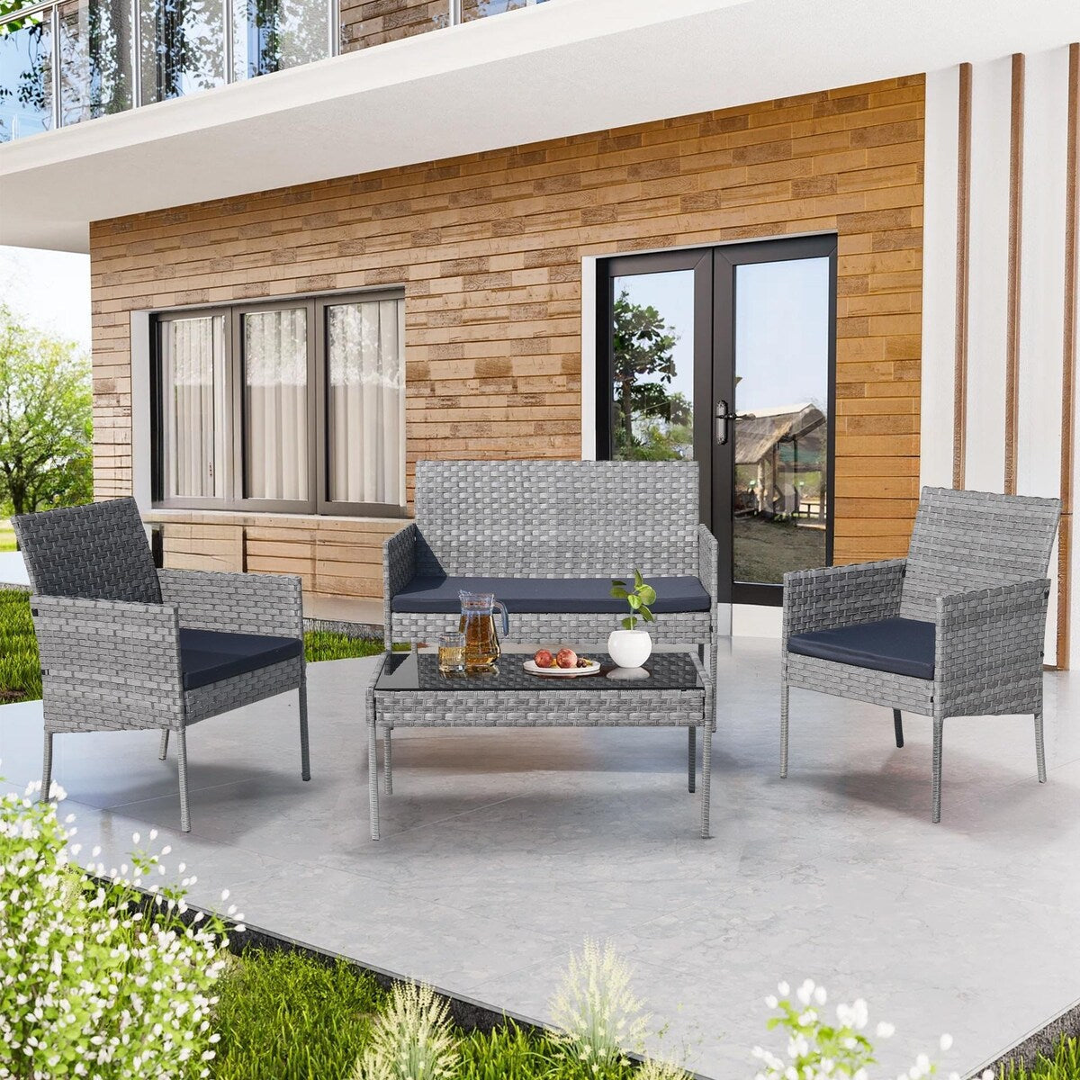 4-Piece Outdoor Patio Wicker Furniture Set w/Table,Loveseat,2Chairs